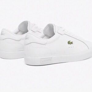 Lacoste Men’s Powercourt leather  White Low-Top Sneakers with Green Croc Emblem